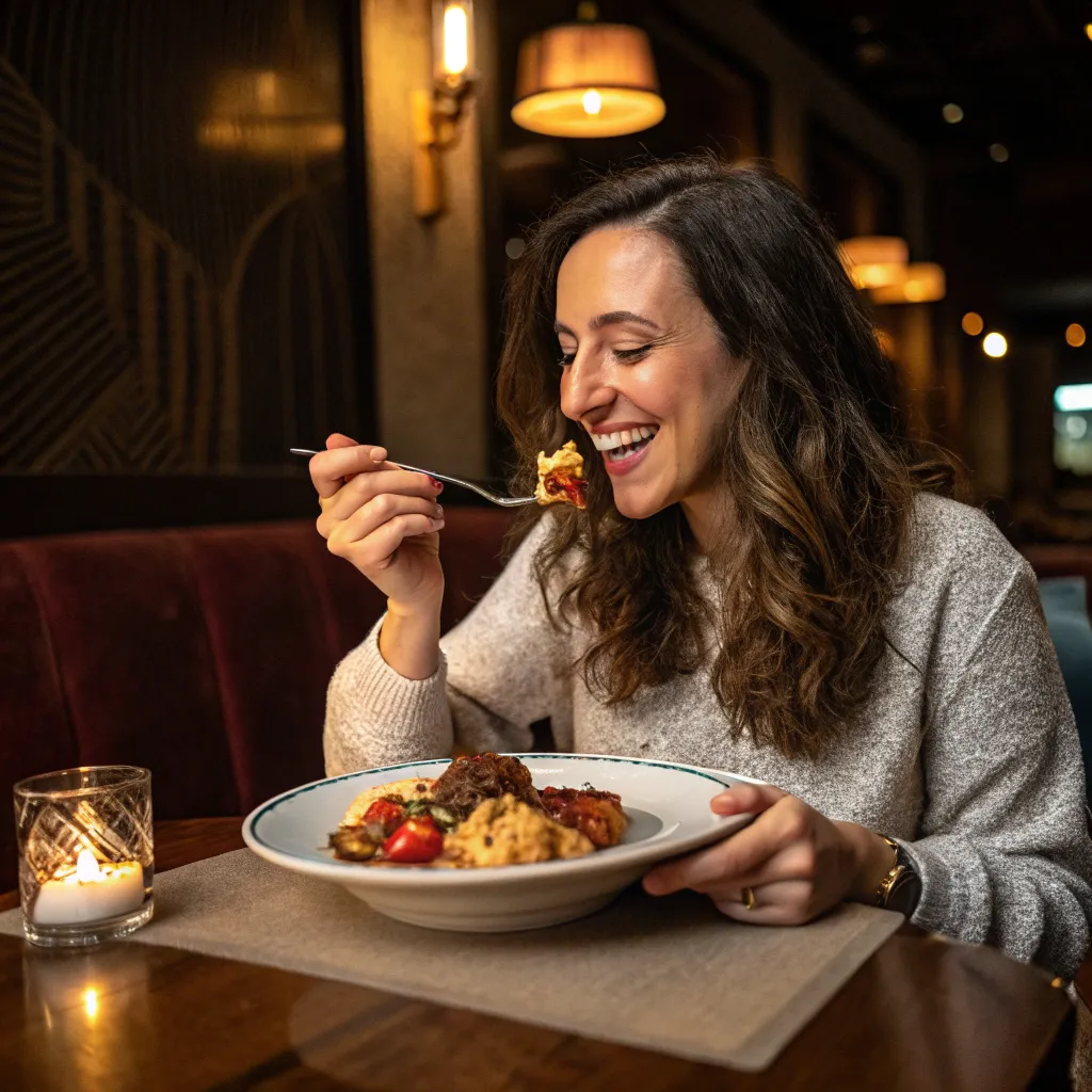 Lisa, a foodie enjoying her meal
