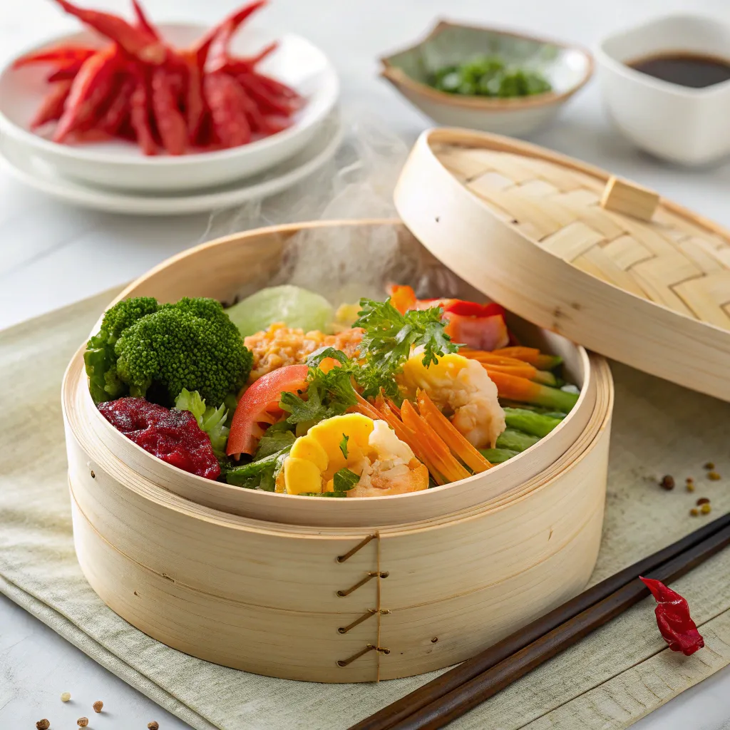A beautifully arranged steamed dish