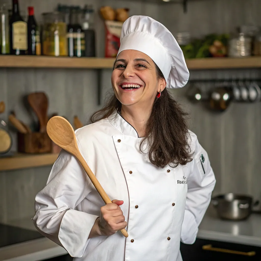Julia, a chef with a broad smile